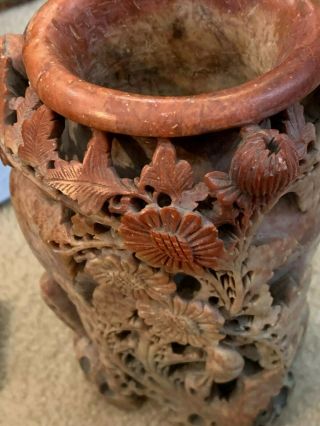 Antique Chinese Carved Soapstone Vase.  Intricate.  8 " 3 Pounds