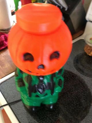Vintage 14” Halloween Mr.  Blinky Pumpkin Head Scarecrow Lighted Blow Mold Light 5