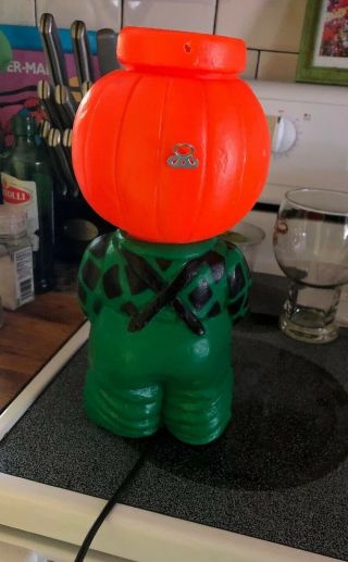 Vintage 14” Halloween Mr.  Blinky Pumpkin Head Scarecrow Lighted Blow Mold Light 7