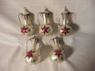 5 Lg.  Mercury Glass Teapot Christmas Tree Ornaments W.  Germany Poinsettia