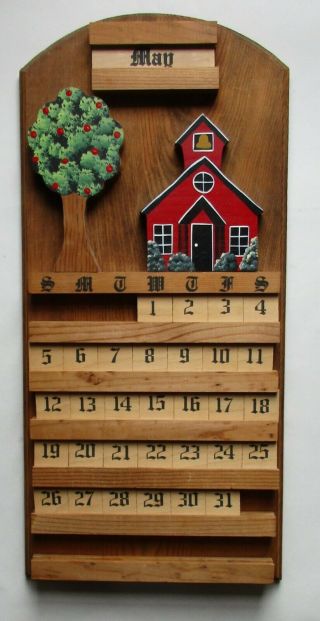 Vintage Wood Wall School House Teacher Perpetual Calendar Complete Many Tiles