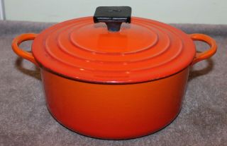 Vintage Le Creuset Cast Iron Enamel Flame Red/orange Dutch Oven 2 Qt 18