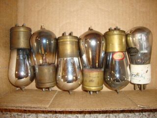 6 Brass Base Tipped Glass Rca Uv - 201a Radio Vacuum Tubes Type 01a For Display