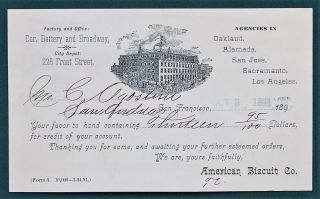 American Biscuit Co.  Orig 1891 San Francisco Food Factory Receipt W Envelope