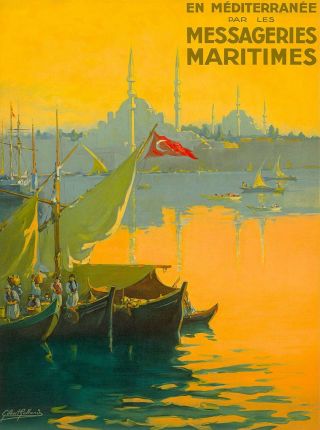 Messageries Maritimes Istanbul Turkey Vintage Travel Art Advertisement Poster