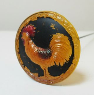 Antique Hatpin Painted Glass Rooster