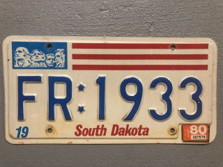 Vintage South Dakota License Plate Red/white/blue Mt.  Rushmore Fr - 1933 1980