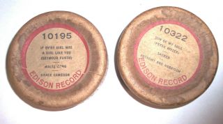 2 Edison Phonograph 2m Cylinder Records In Ob/lids 10195,  10322
