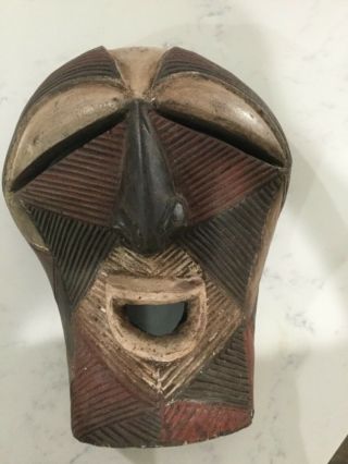African Tribal Art Mask Hand Carved Stained Wood Primitive Wall Hanging 16”