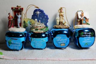 Danbury Christmas Carol Blue Metal Jingle Bell Ornaments (set Of 4)
