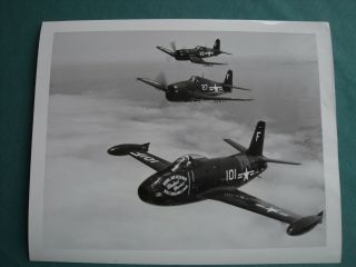 Three Vintage Aircraft In Flight Formation F4u Corsair - Wildcat - Fj - 1 Fury