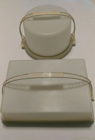 Vintage Tupperware Double Layer 12 1/2 " Round & 9x13 Rectangular Cake Carriers