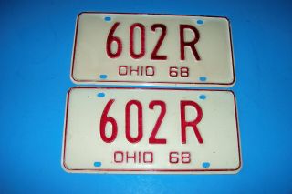 Vintage Set Of (2) 1968 Ohio License Plates 602 R White & Red.
