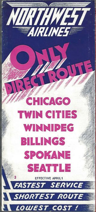 Northwest Airlines System Timetable 4/1/37 [8111]