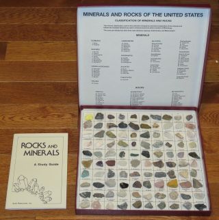 Rare 100 Minerals And Rocks Of The United States Display With Study Guide