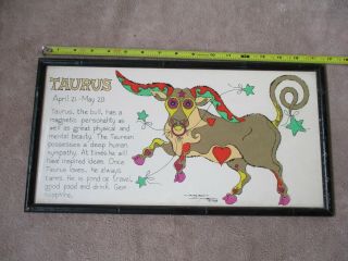 1968 Margot Johnson Taurus The Bull Zodiac Pop Art Print Framed S5