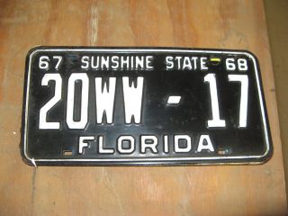 1967 67 1968 68 Florida Fl License Plate 20ww17 St Johns County Low Number