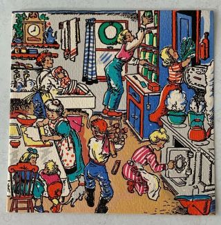 1941 Brownie Card.  Big Busy Family Gets Ready For Christmas Card Comic