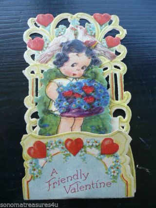 C 1930s Die Cut Valentine Card 3 - D Fold Out Made In Germany
