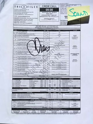 The X Files - Crew Call Sheet - " Familiar  My Struggle Iv " Signed By Chris Carter