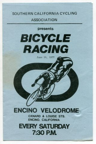 1977 Advertising Brochure: " Encino Velodrome " Bicycle Racing [encino,  Calif]