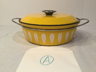 Large Yellow Cathrineholm Lotus Enamelware Covered Pot Pan Lid Vintage Norway