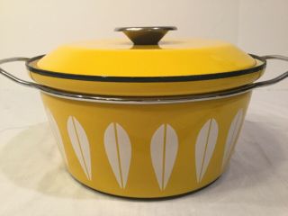 Catherine Holm Lotus Enamelware Covered Pot Pan Lid Vintage Large 9.  5” Yellow