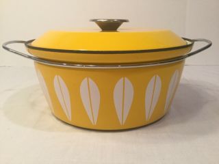 Cathrineholm Lotus Enamelware Covered Pot Pan Lid Casserole Yellow White 10”