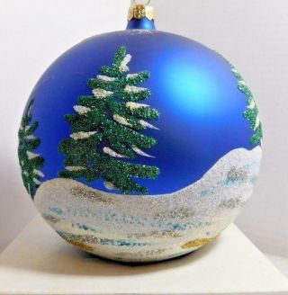 Large 6 Inch Vintage Blown Glass Painted Christmas Tree Ornament Antique Mica
