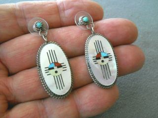 For Lisa Only Multi - Stone Sunface Inlay Sterling Silver Earrings W/ Dangles