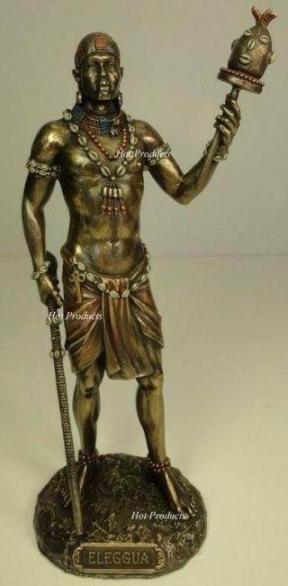 Orisha Ellugua God Travelers Yoruba African Statue Sculpture Antique Bronze Colr