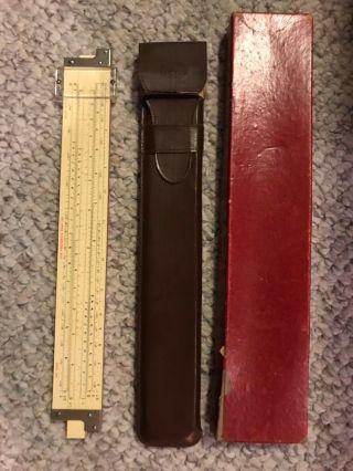 Vintage 12 " Slide Rule 2 - Sided Frederick Post No.  1462 Brown Vinyl Case Red Box