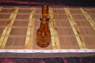Vintage Decorative Amber Glass Perfume Bottle Glass Lid Plastic Stopper 5 1/4 "