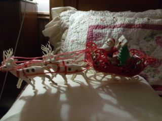 Celluloid Santa And Sleigh With Reindeer From Early 50 