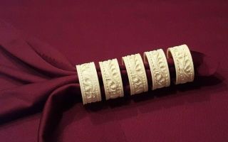 Vintage Carved Napkin Rings With Dragon Motif – Set Of Five