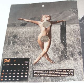 Vintage 1963 Naturist Calendar Nudist Full Frontal Nudes Pin - Up Girls Swingers 3
