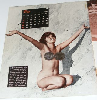 Vintage 1963 Naturist Calendar Nudist Full Frontal Nudes Pin - Up Girls Swingers 5