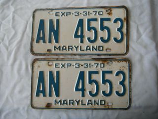 Pair 1970 Maryland License Plate Tag