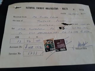 Malta Receipt - National Tourist Organisation With Stamps 1980