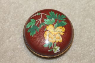 Vintage/antique Chinese Cloisonne/enamel Small Box: 3 - 3/8 " D X1 - 3/4 " H