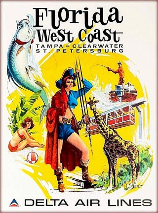 West Coast Florida Delta Air Lines United States Travel Advertisement Poster