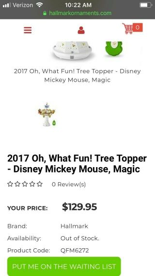 Mickey Mouse Christmas Tree Topper Hallmark Collector Item 2017 2