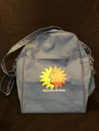 Vintage National Airlines Sunking Sun Logo Blue Nylon Travel Bag Steward Bag