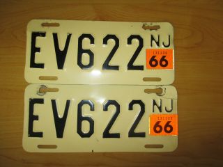 2 Antique/vintage Steel Jersey Nj Motorcycle License Plates W/1966 Stickers