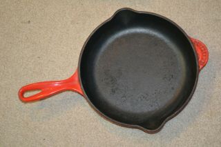 Red Le Creuset 23 Round Fry Saute Grill Pan Made In France 9 1/2 " Diameter