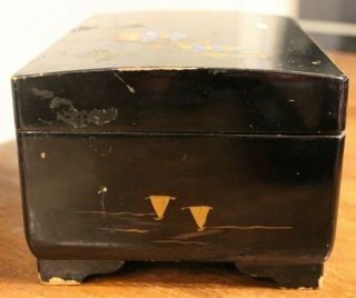 VTG 1940 ' s? Black Lacquer hand painted Japan Jewelry music box antique 4