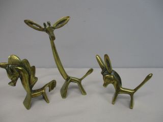 3 Brass Mid Century Horses & Giraffe Figures 4 " - 6 1/4 "