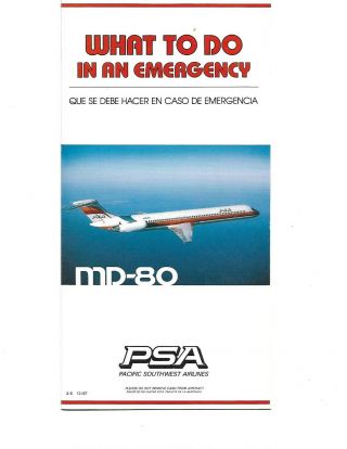 Psa Pacific Southwest Airlines Mc Donnell Douglas Md - 80 Safety Card Rare