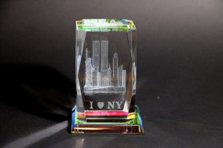 9/11 Gift World Trade Center I Love York Glass Paperweight American Flag,