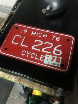 1976 Michigan Motor Cycle License Plate 1978 Tab Rare Very